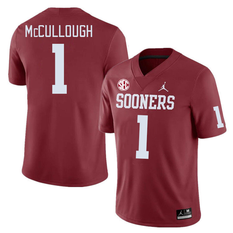 Men #1 Dasan McCullough Oklahoma Sooners 2024 SEC Conference College Football Jerseys-Crimson